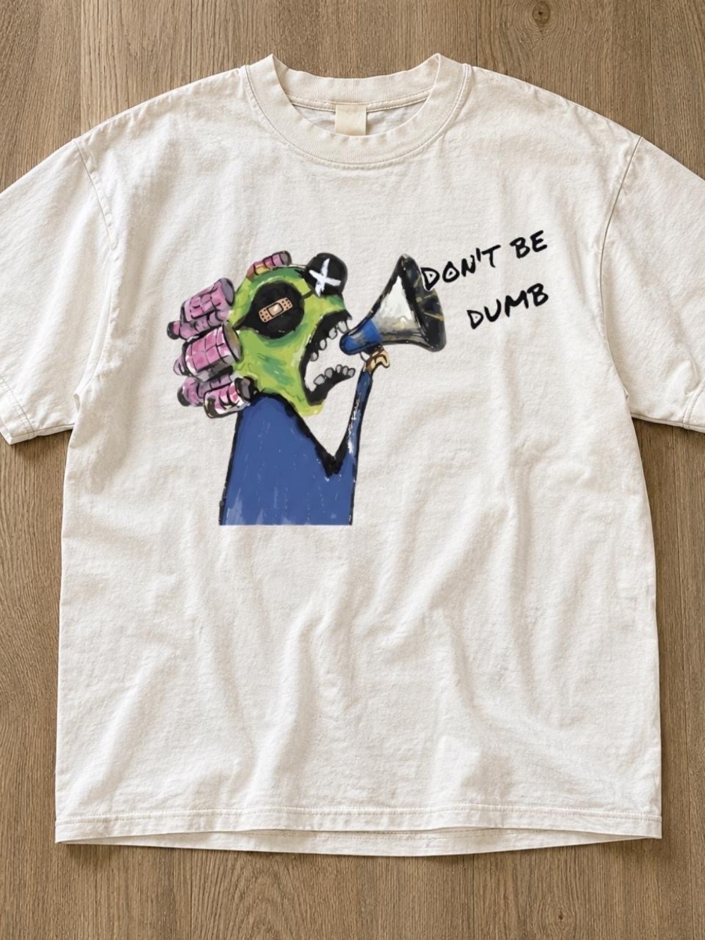 Gildan White Tee with Colorful Skull Megaphone Graphic